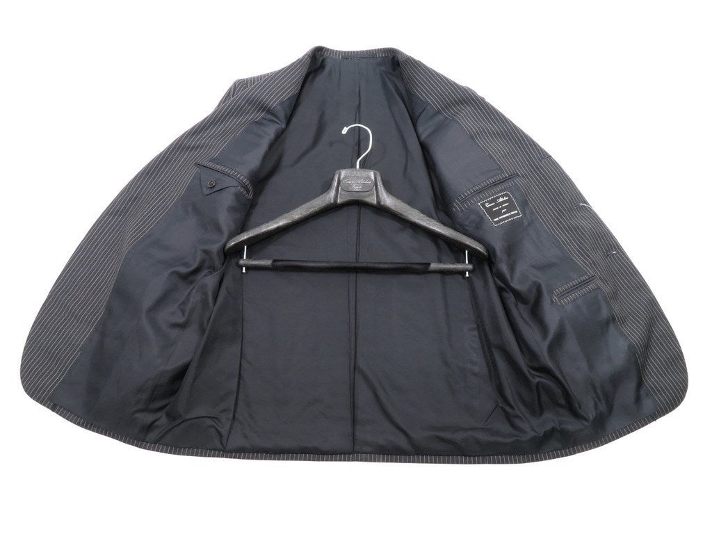 【中古】チェーザレ アットリーニ Cesare Attolini ストライプ柄 ウール 3つボタンスーツ チャコールグレーxホワイト【サイズ52】【GRY】【A/W】【状態ランクB】【メンズ】