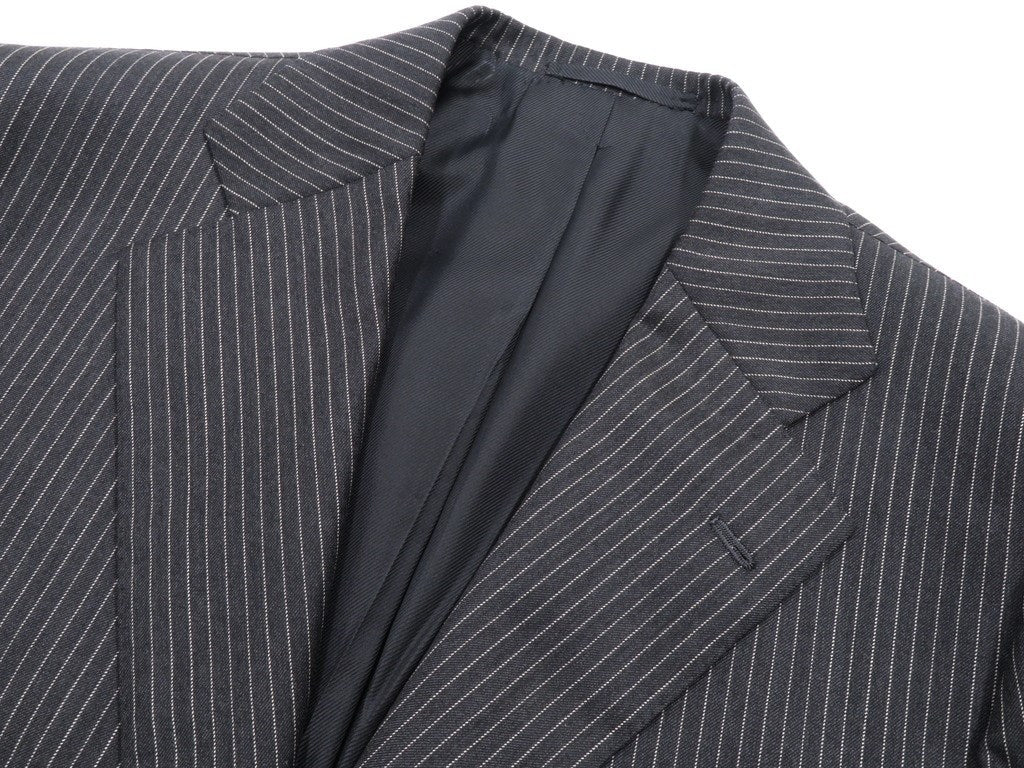 【中古】チェーザレ アットリーニ Cesare Attolini ストライプ柄 ウール 3つボタンスーツ チャコールグレーxホワイト【サイズ52】【GRY】【A/W】【状態ランクB】【メンズ】