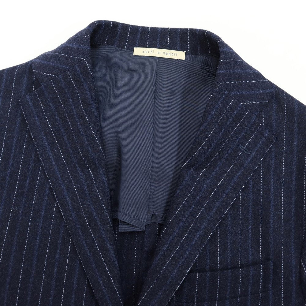 【中古】デペトリロ DE PETRILLO ウール ストライプ 3つボタンスーツ ネイビー【 44 Drop7 】【 状態ランクC 】【 メンズ 】