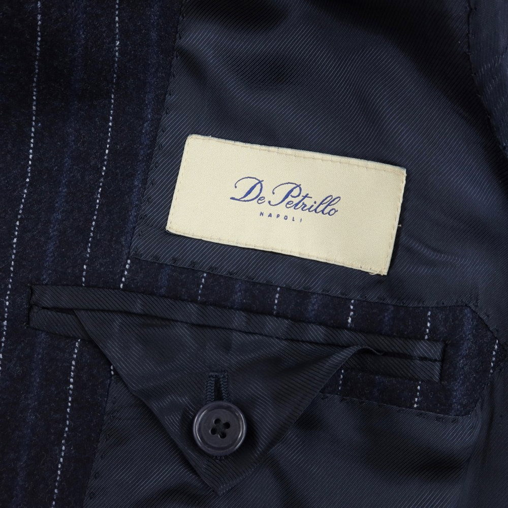 【中古】デペトリロ DE PETRILLO ウール ストライプ 3つボタンスーツ ネイビー【 44 Drop7 】【 状態ランクC 】【 メンズ 】
