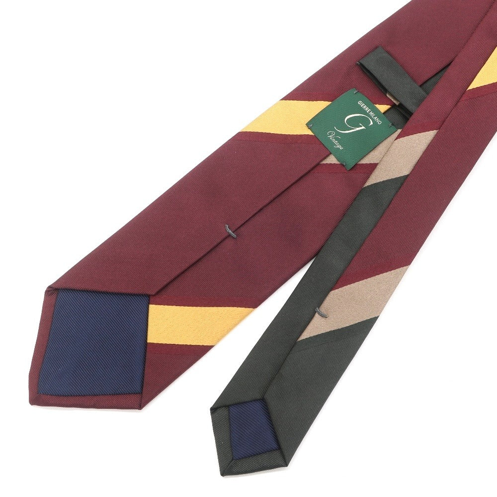 【新品】ジエレ GIERRE パネルストライプ 3つ折り シルク ネクタイ ボルドーxダークグリーン【 状態ランクN 】【 メンズ 】