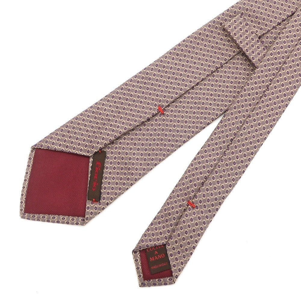 【中古】フィオリオ FIORIO シルク 地紋柄ネクタイ ベージュxパープル【 状態ランクB 】【 メンズ 】