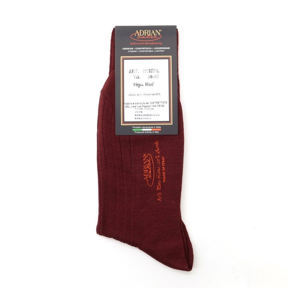 【新品】アドリアン ADRIAN ウール カラー ソックス ボルドー(リブ)【サイズTaglia.(39-42)】【 状態ランクN 】【 メンズ 】