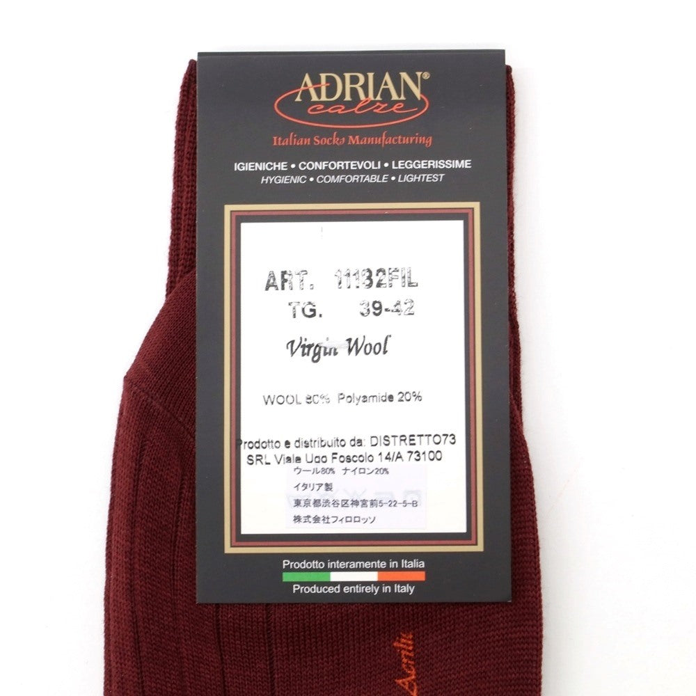 【新品】アドリアン ADRIAN ウール カラー ソックス ボルドー(リブ)【サイズTaglia.(39-42)】【 状態ランクN 】【 メンズ 】