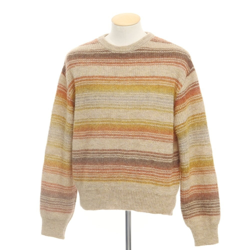 【中古】ムカイ MUKAI 2022年秋冬 モヘアナイロン ボーダー柄 クルーネックニット ブラウンベージュ系xマルチカラー【 1 】【 状態ランクA 】【 メンズ 】