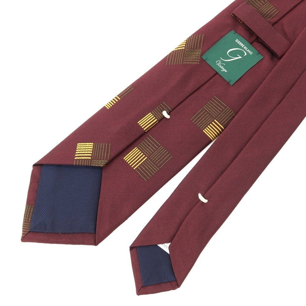 【新品】ジエレ GIERRE シルク 小紋柄ネクタイ ボルドーxモスグリーン【 状態ランクN 】【 メンズ 】