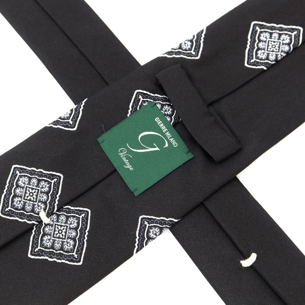 【新品】ジエレ GIERRE シルク 小紋柄ネクタイ ブラックxホワイト【 状態ランクN 】【 メンズ 】