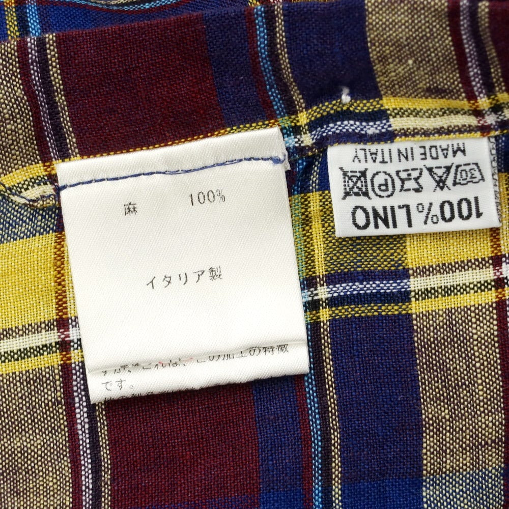 【中古】フィナモレ Finamore リネン チェック カジュアルシャツ ボルドーxネイビー×イエロー【 39 】【 状態ランクB 】【 メンズ 】