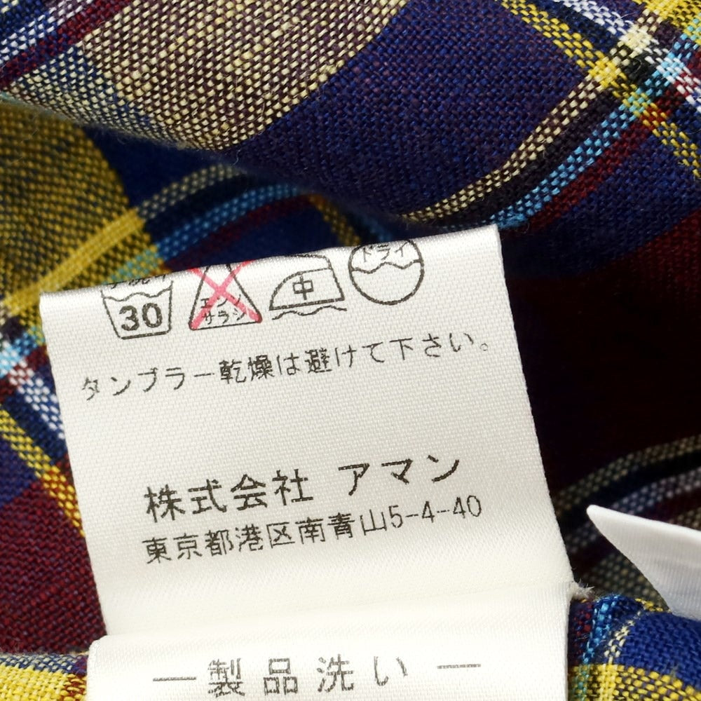 【中古】フィナモレ Finamore リネン チェック カジュアルシャツ ボルドーxネイビー×イエロー【 39 】【 状態ランクB 】【 メンズ 】