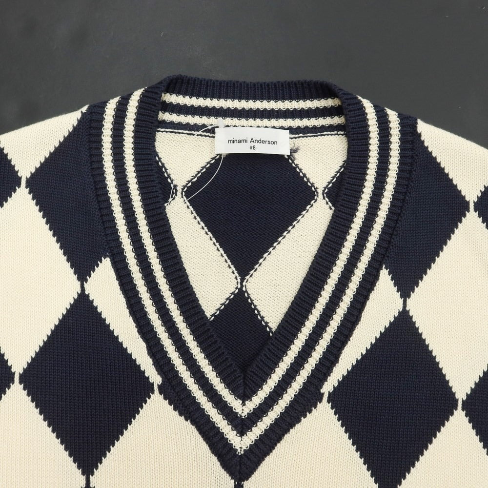 【中古】ミナミ アンダーソン minami Anderson コットン ニットベスト ネイビーxホワイト【サイズL】【NVY】【S/S】【状態ランクB】【メンズ】【768995】