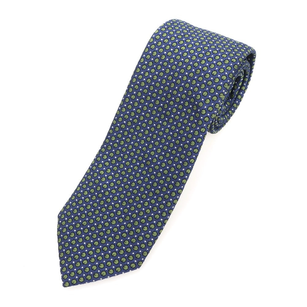 【中古】ドッツ アンド ループス Dots&Loops シルクコットン ドット柄ネクタイ ライトネイビーxグリーン【 状態ランクB 】【 メンズ 】