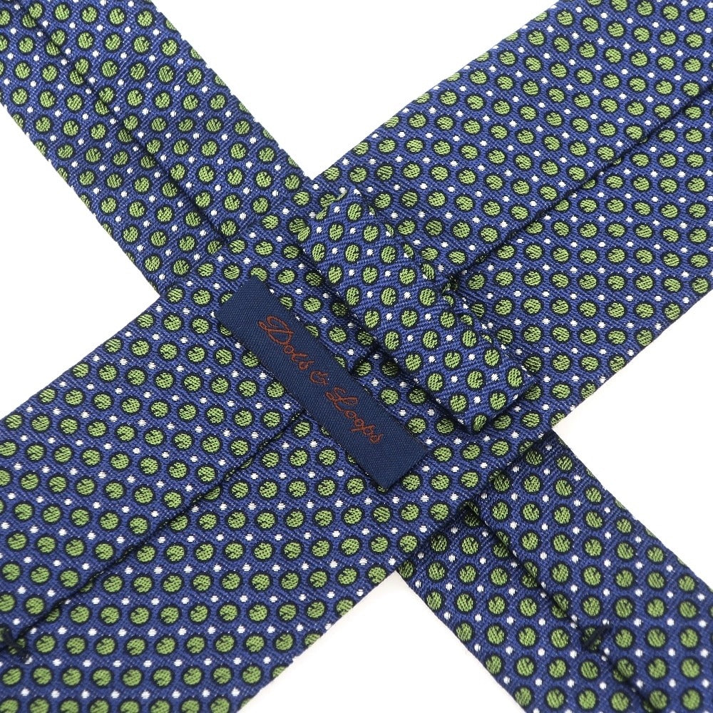 【中古】ドッツ アンド ループス Dots&Loops シルクコットン ドット柄ネクタイ ライトネイビーxグリーン【 状態ランクB 】【 メンズ 】