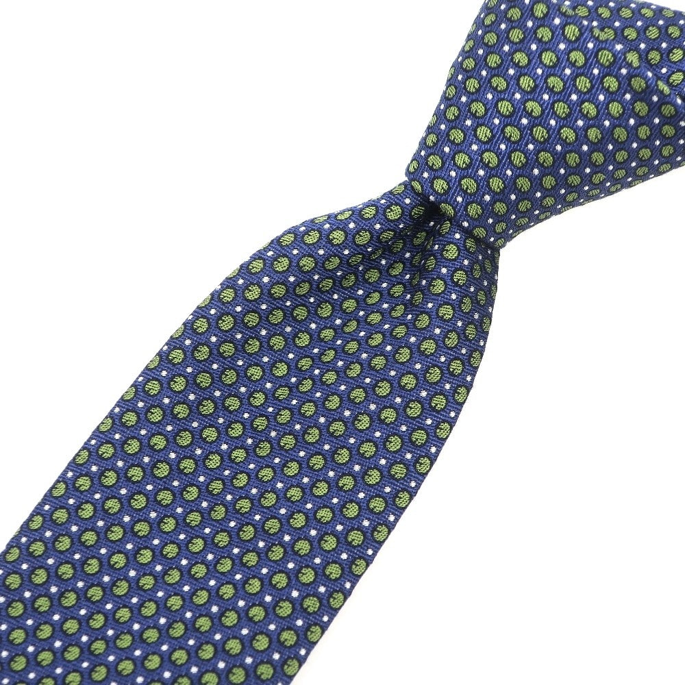 【中古】ドッツ アンド ループス Dots&Loops シルクコットン ドット柄ネクタイ ライトネイビーxグリーン【 状態ランクB 】【 メンズ 】