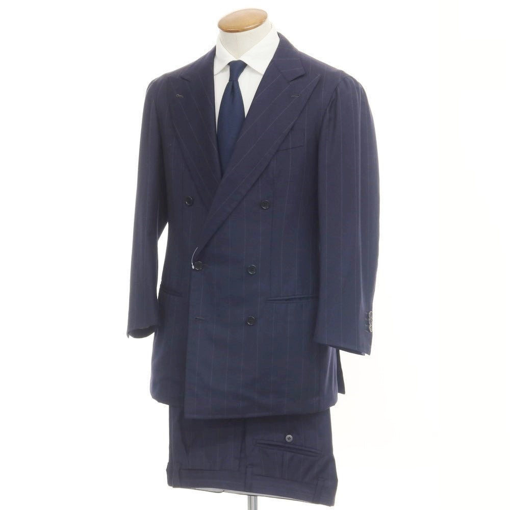 【中古】ステファノ デ キアラ Stefano de Chiara ウール ストライプ ダブルスーツ ネイビーxホワイト【 48 】【 状態ランクD 】【 メンズ 】