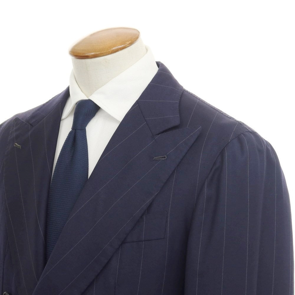 【中古】ステファノ デ キアラ Stefano de Chiara ウール ストライプ ダブルスーツ ネイビーxホワイト【 48 】【 状態ランクD 】【 メンズ 】