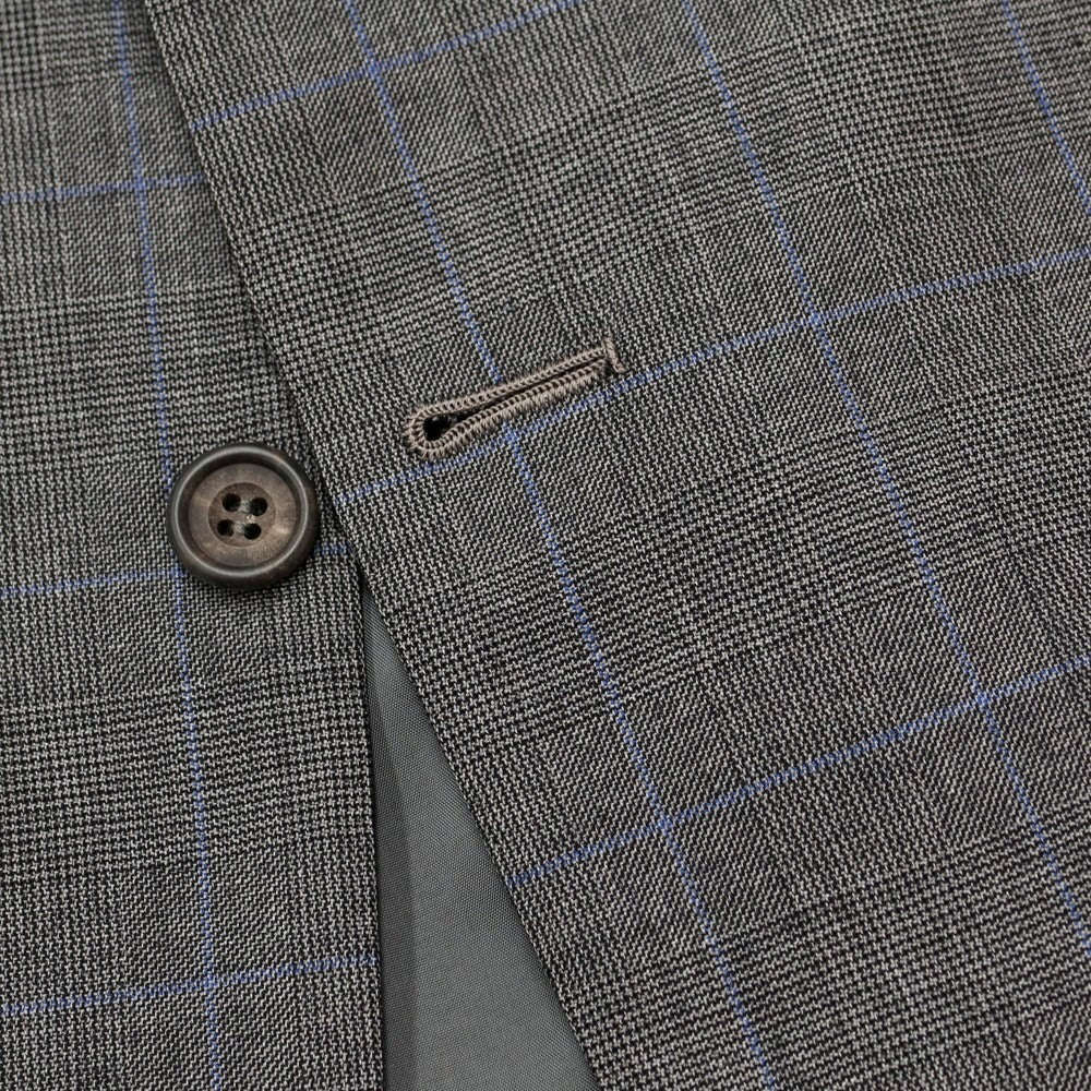 【中古】ファーラン & ハーヴィー FALLAN & HARVEY ウール系 チェック セットアップ 2つボタンスーツ グレーxブルー【 表記なし(XL位)/94 】【 状態ランクD 】【 メンズ 】