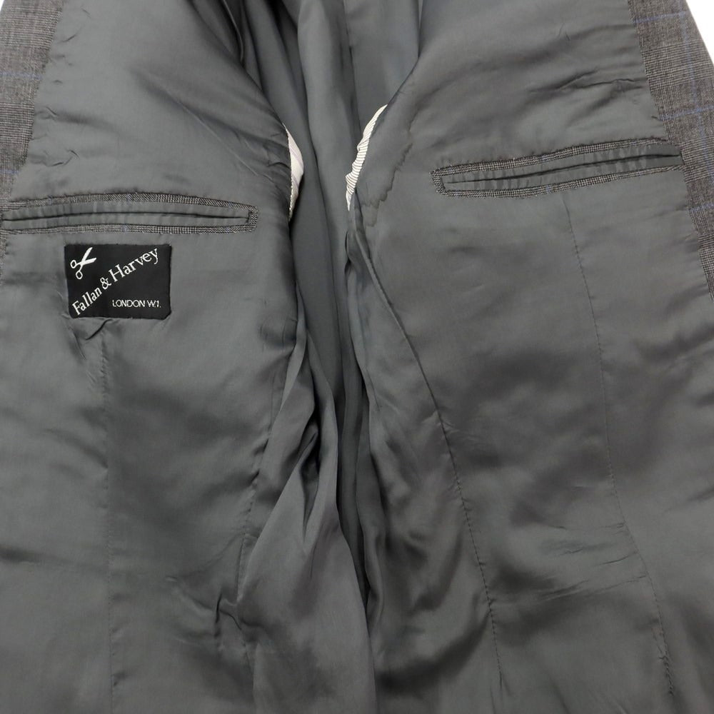 【中古】ファーラン & ハーヴィー FALLAN & HARVEY ウール系 チェック セットアップ 2つボタンスーツ グレーxブルー【 表記なし(XL位)/94 】【 状態ランクD 】【 メンズ 】