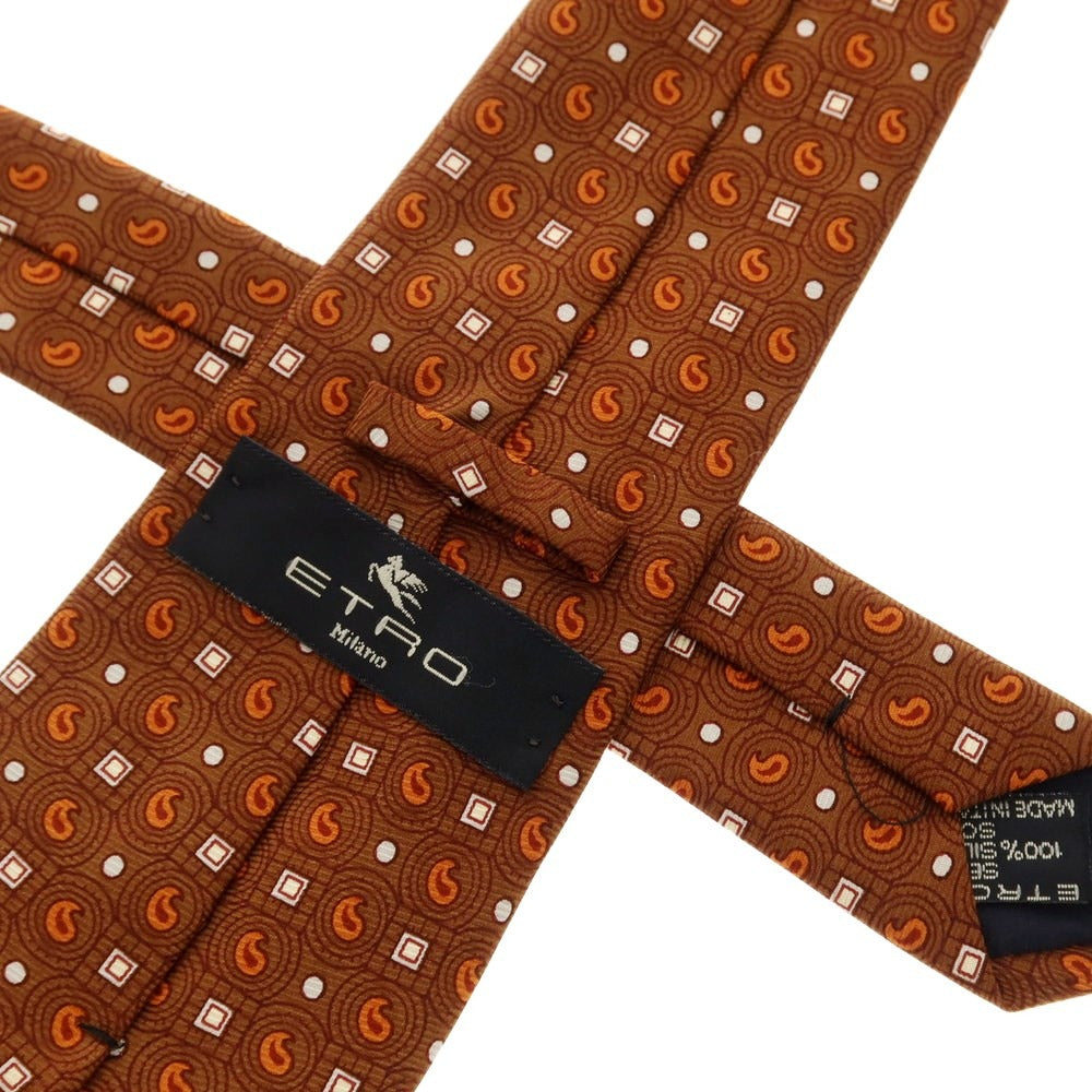 【中古】エトロ ETRO シルク 小紋柄ネクタイ ブラウンxオレンジ【 状態ランクB 】【 メンズ 】
