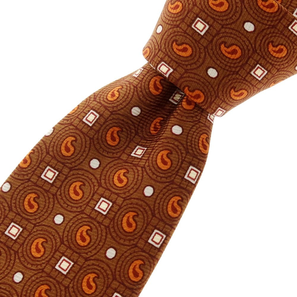 【中古】エトロ ETRO シルク 小紋柄ネクタイ ブラウンxオレンジ【 状態ランクB 】【 メンズ 】