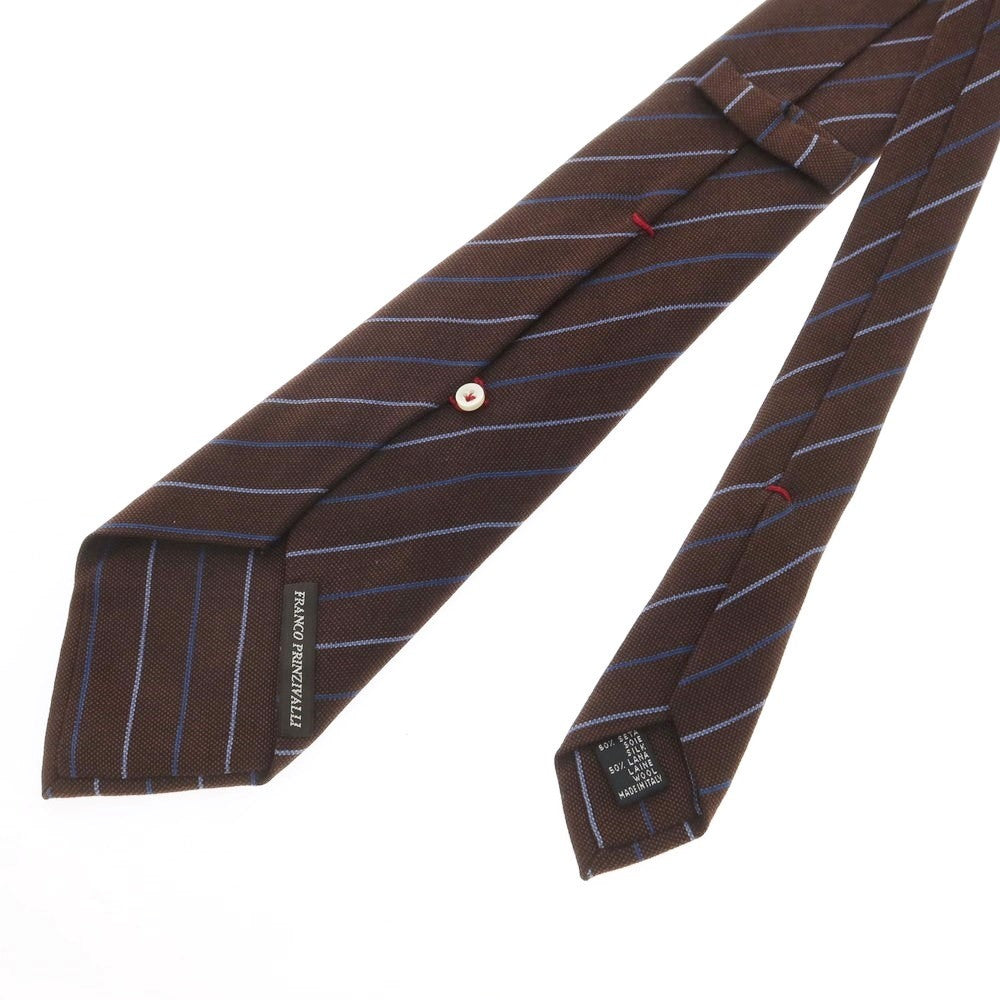 【中古】フランコ プリンツィバリー FRANCO PRINZIVALLI クワトロピエゲ シルクウール ストライプ柄ネクタイ ブラウンxブルー【サイズ-】【BRW】【A/W】【状態ランクB】【メンズ】【759181】