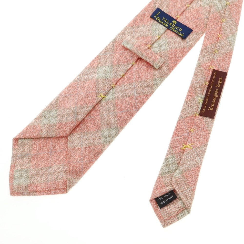 【中古】タラリコクラバッテ TALARICO CRAVATTE シルクコットンリネン チェック柄ネクタイ ピンクxベージュ【 状態ランクB 】【 メンズ 】