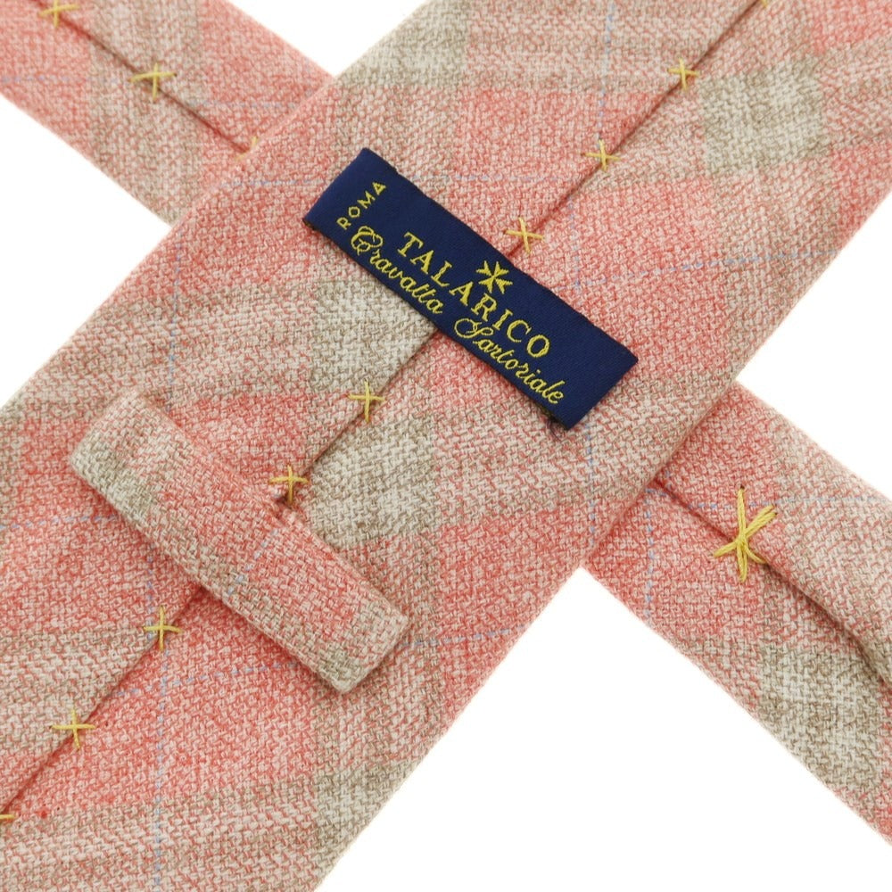 【中古】タラリコクラバッテ TALARICO CRAVATTE シルクコットンリネン チェック柄ネクタイ ピンクxベージュ【 状態ランクB 】【 メンズ 】