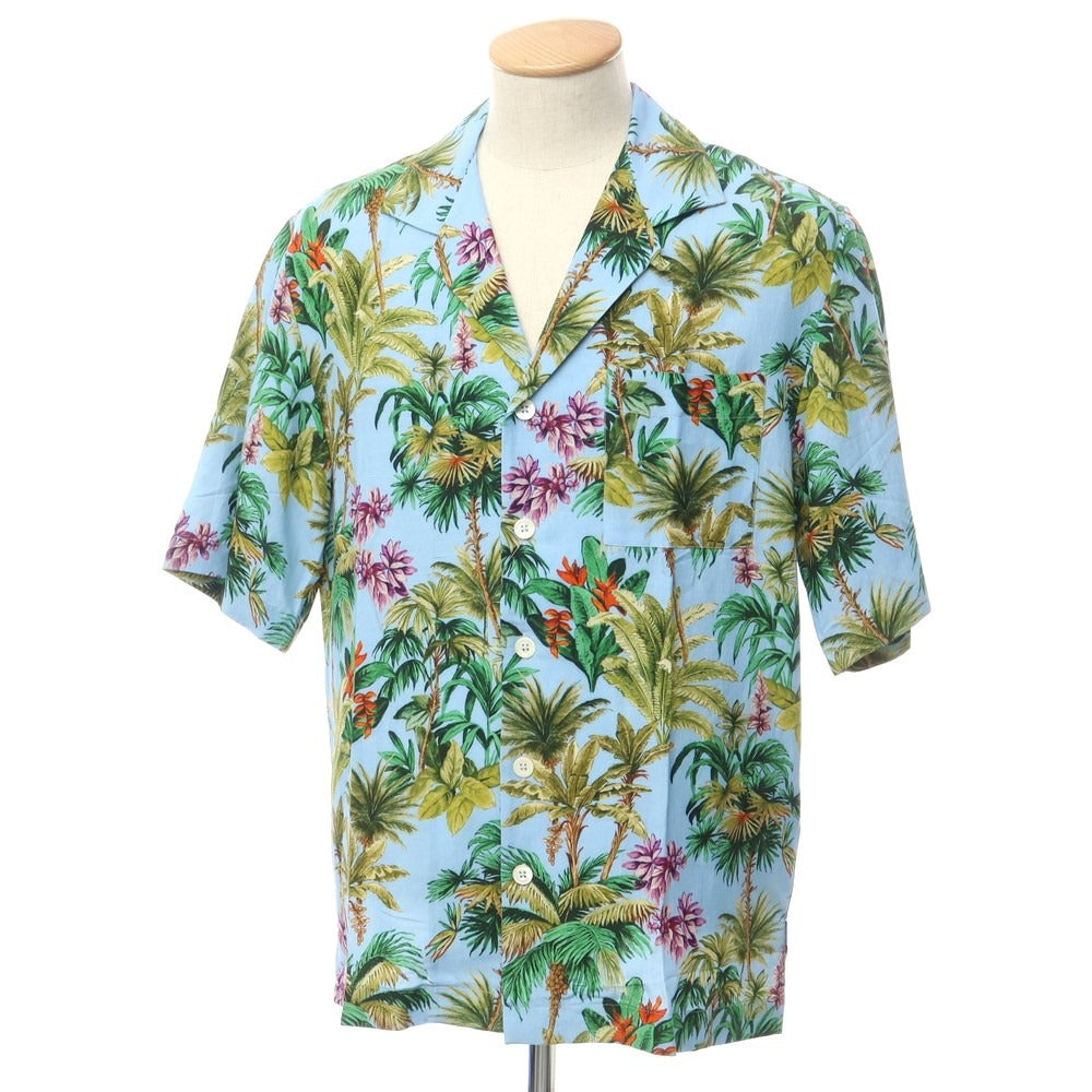 【新品】ピーティートリノ PT TORINO レーヨンリネン オープンカラー 半袖シャツ ブルーxグリーン【サイズ37】【BLU】【S/S】【状態ランクN】【メンズ】【759385】