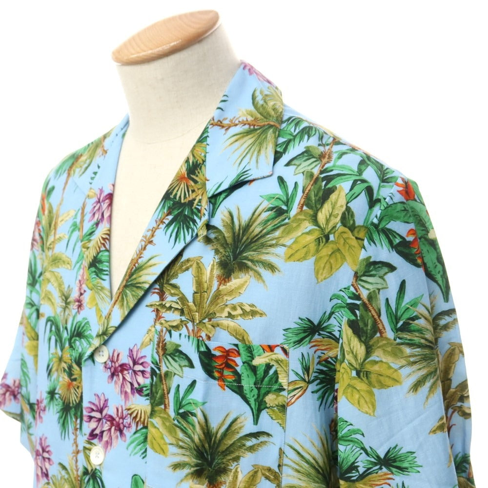 【新品】ピーティートリノ PT TORINO レーヨンリネン オープンカラー 半袖シャツ ブルーxグリーン【サイズ37】【BLU】【S/S】【状態ランクN】【メンズ】【759384】