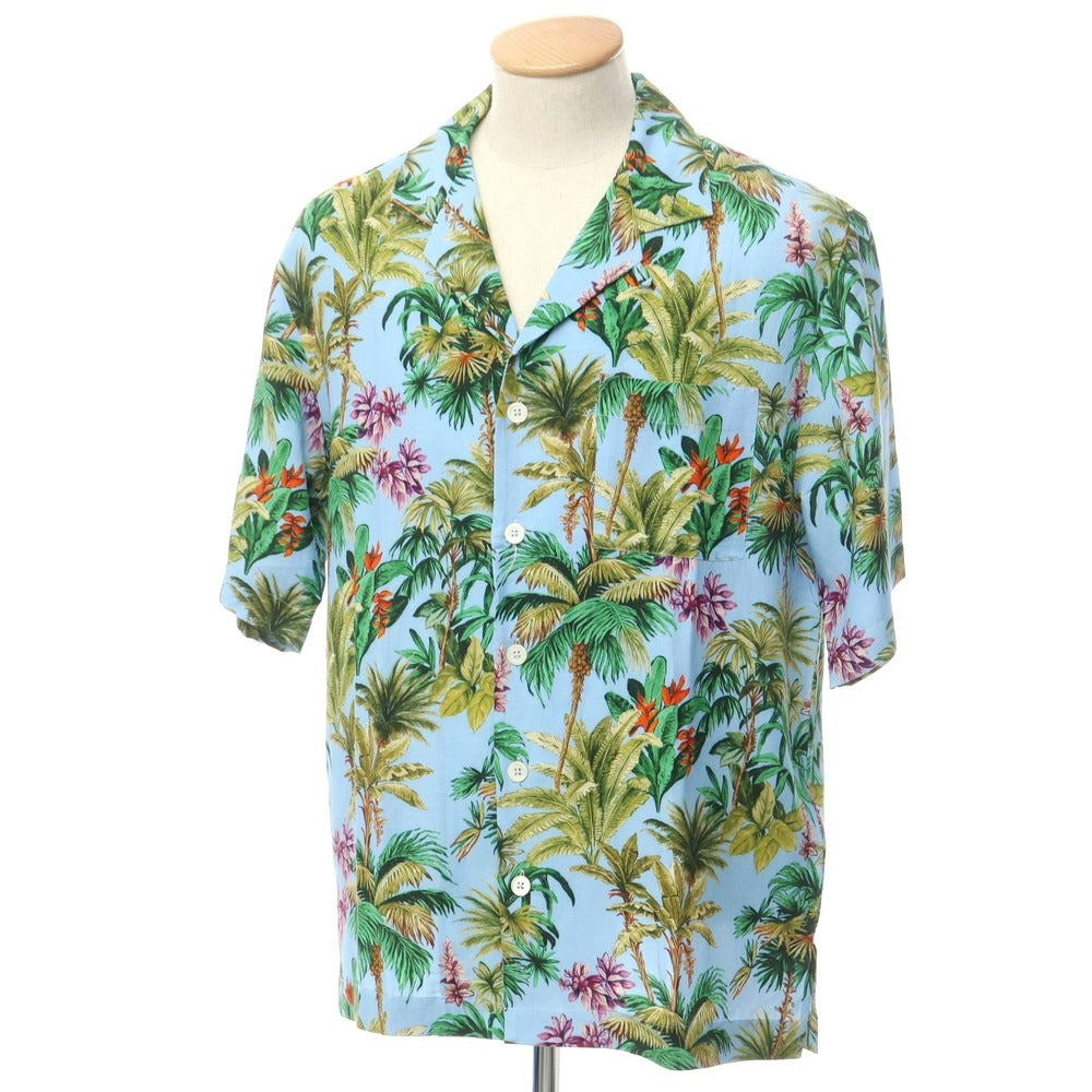 【新品】ピーティートリノ PT TORINO レーヨンリネン オープンカラー 半袖シャツ ブルーxグリーン【サイズ38】【BLU】【S/S】【状態ランクN】【メンズ】【759383】