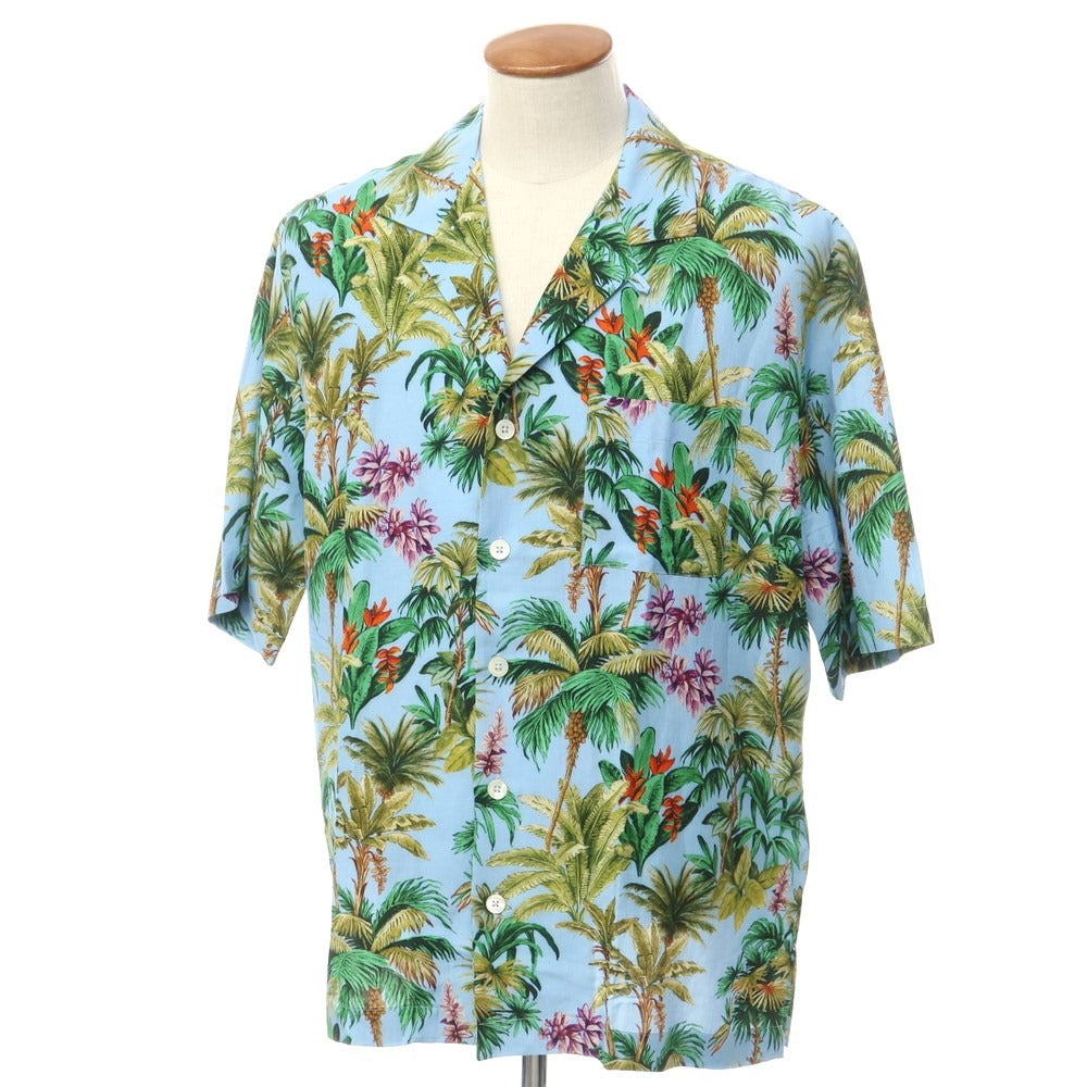 【新品】ピーティートリノ PT TORINO レーヨンリネン オープンカラー 半袖シャツ ブルーxグリーン【サイズ40】【BLU】【S/S】【状態ランクN】【メンズ】【759385】