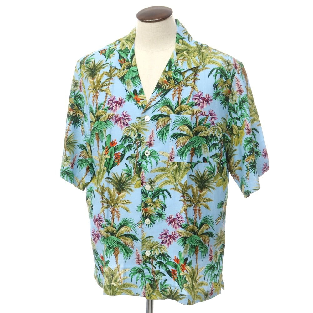 【新品】ピーティートリノ PT TORINO レーヨンリネン オープンカラー 半袖シャツ ブルーxグリーン【サイズ42】【BLU】【S/S】【状態ランクN】【メンズ】【759385】