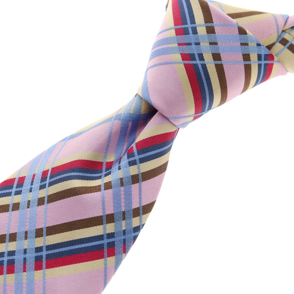 【中古】エルメス HERMES 3つ折り シルク チェック柄ネクタイ ピンクxブルー【PNK】【S/S/A/W】【状態ランクB】【メンズ】【759179】