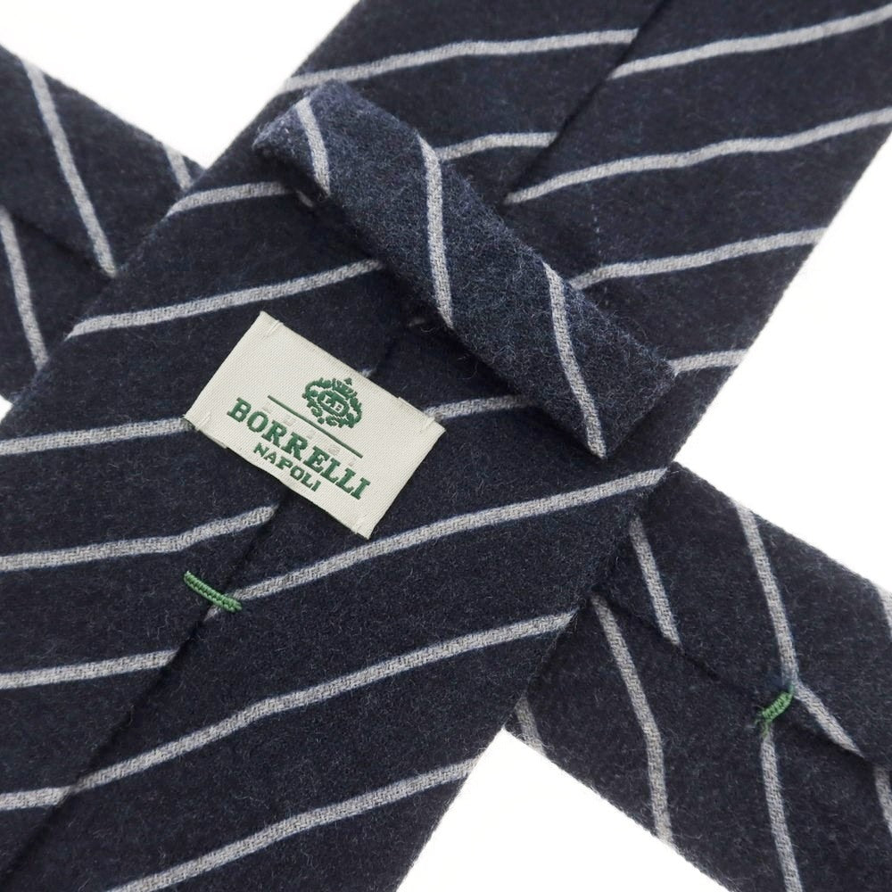 【中古】ルイジ ボレッリ Luigi Borrelli ウール ストライプ柄ネクタイ ダークネイビーxホワイト【 状態ランクB 】【 メンズ 】