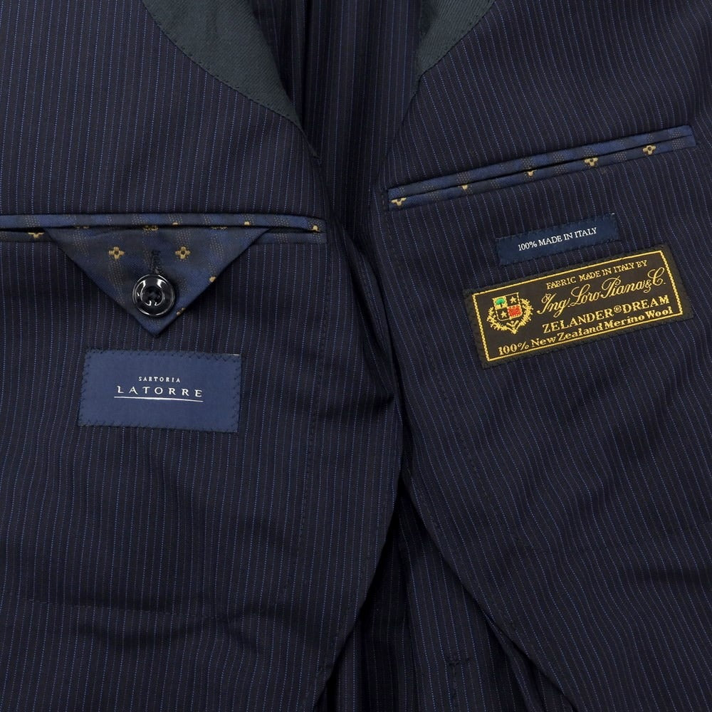 【中古】サルトリア ラトレ SARTORIA LATORRE ウール ストライプ セットアップ 3つボタンスーツ ネイビー【サイズ48】【NVY】【S/S】【状態ランクB】【メンズ】【759391】