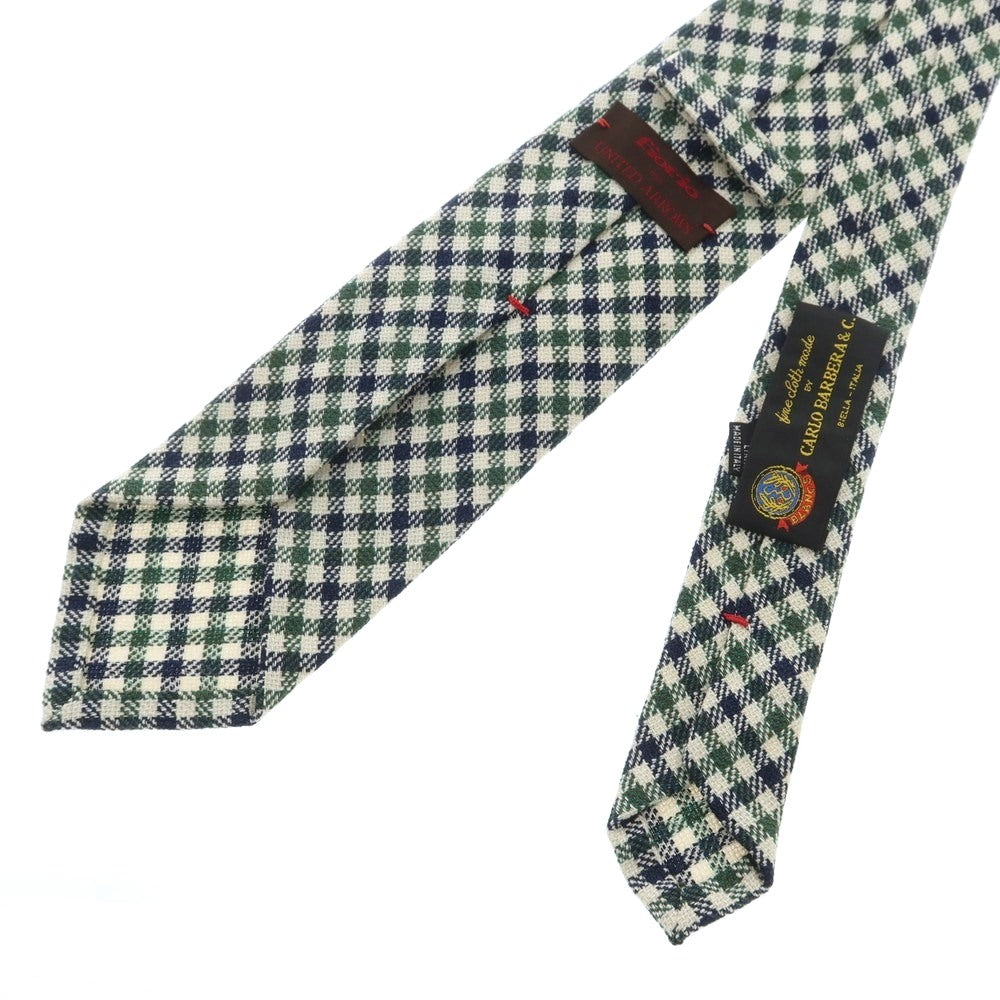 【中古】フィオリオ FIORIO ウールシルクリネン UNITED ARROWS別注 チェック柄ネクタイ グリーンxネイビー【サイズ-】【GRN】【A/W】【状態ランクB】【メンズ】【759175】