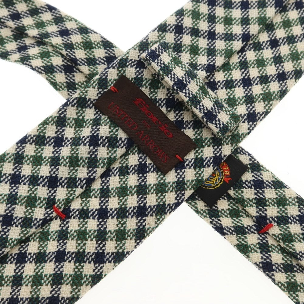 【中古】フィオリオ FIORIO ウールシルクリネン UNITED ARROWS別注 チェック柄ネクタイ グリーンxネイビー【サイズ-】【GRN】【A/W】【状態ランクB】【メンズ】【759175】