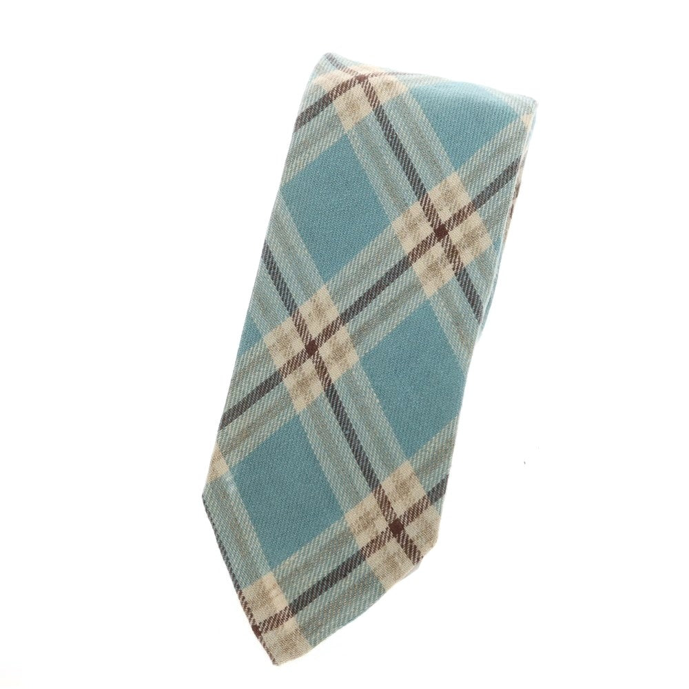 【中古】フィオリオ FIORIO リネン チェック柄ネクタイ ライトブルーxブラウン【 状態ランクB 】【 メンズ 】