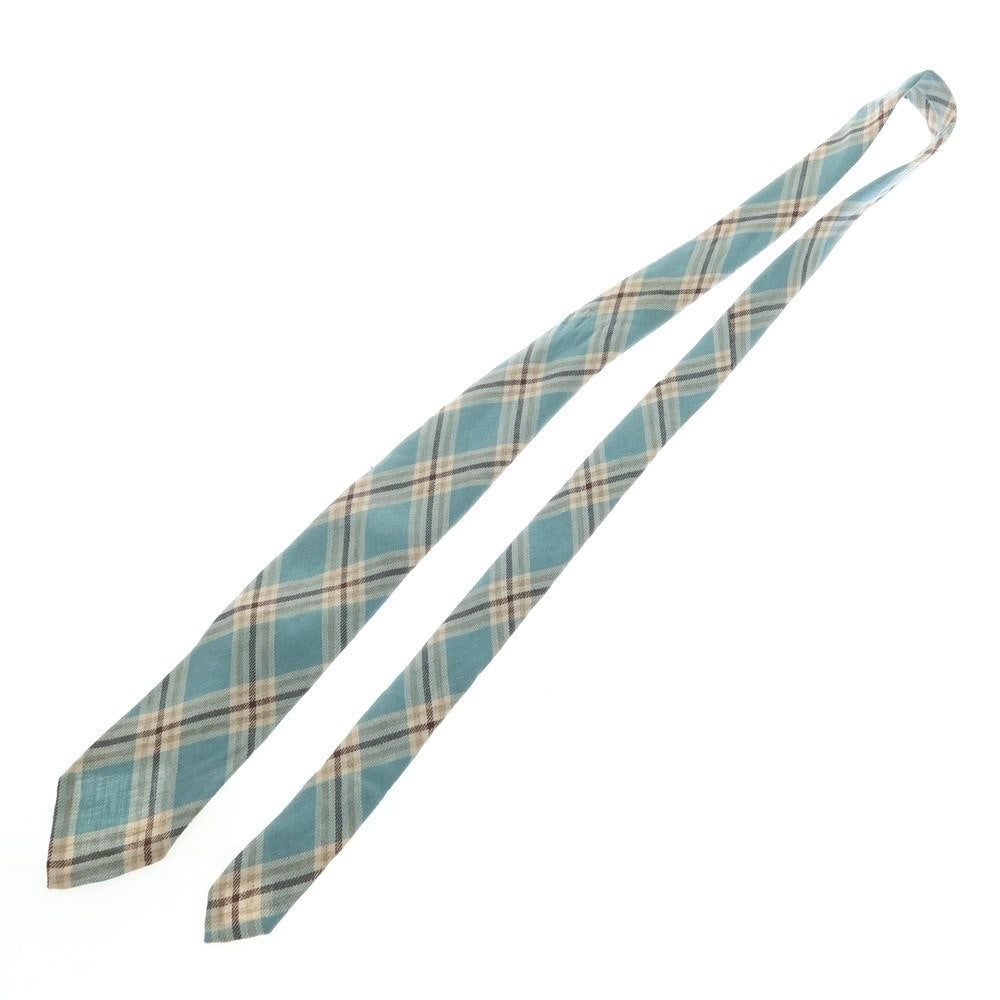 【中古】フィオリオ FIORIO リネン チェック柄ネクタイ ライトブルーxブラウン【 状態ランクB 】【 メンズ 】