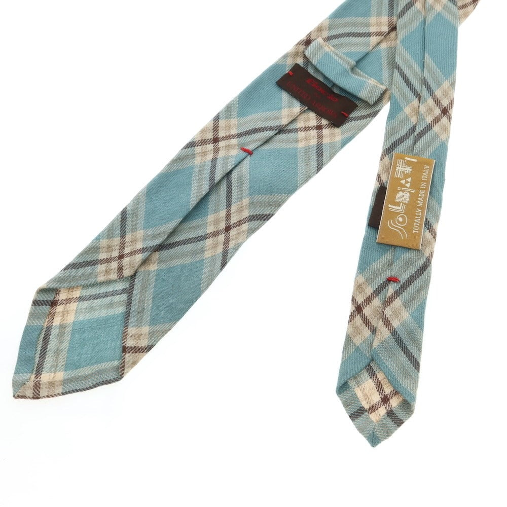 【中古】フィオリオ FIORIO リネン チェック柄ネクタイ ライトブルーxブラウン【 状態ランクB 】【 メンズ 】
