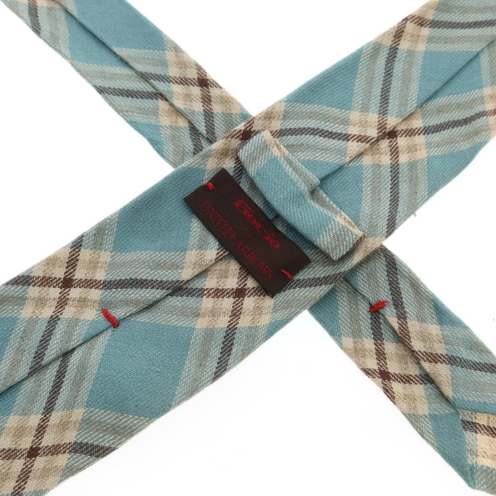 【中古】フィオリオ FIORIO リネン チェック柄ネクタイ ライトブルーxブラウン【 状態ランクB 】【 メンズ 】