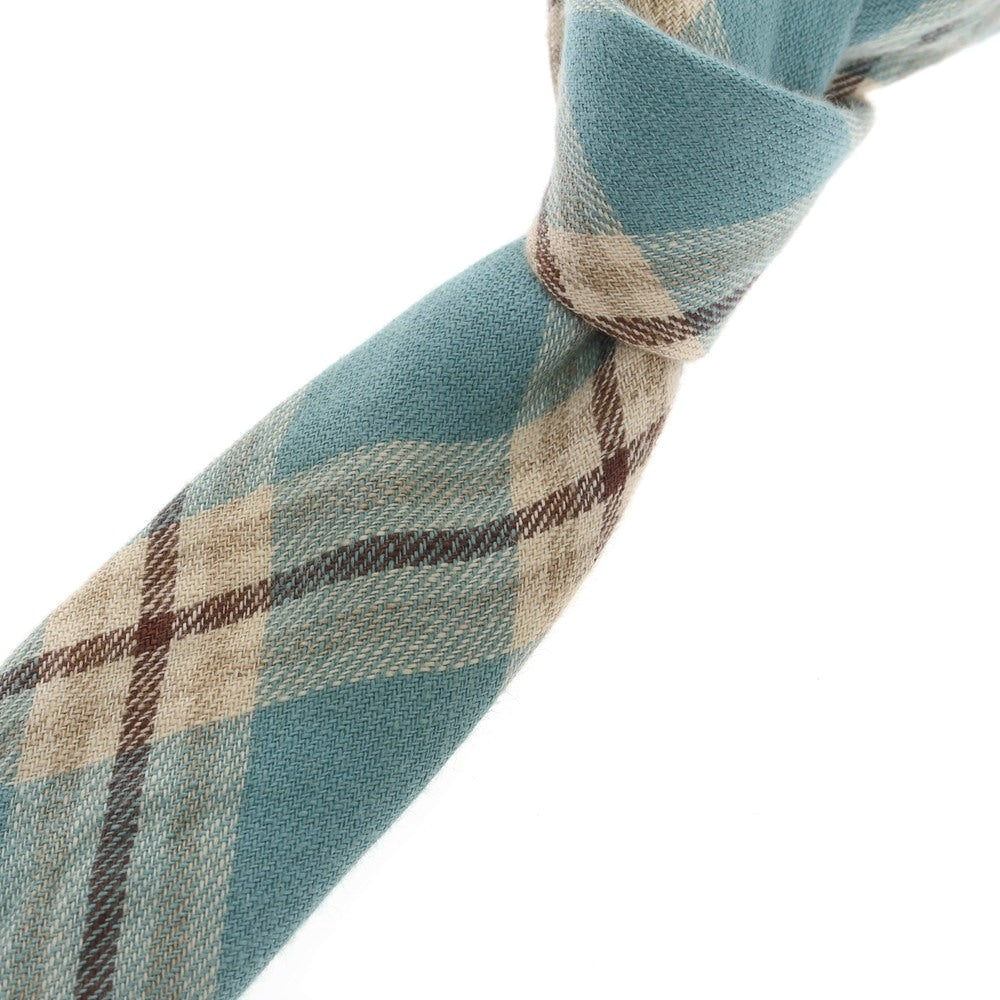 【中古】フィオリオ FIORIO リネン チェック柄ネクタイ ライトブルーxブラウン【 状態ランクB 】【 メンズ 】