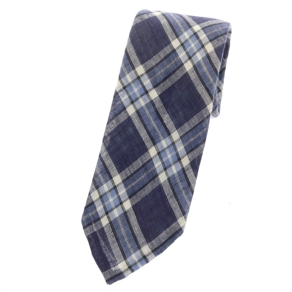 【中古】フィオリオ FIORIO リネン チェック柄ネクタイ ネイビーxホワイト【 状態ランクB 】【 メンズ 】
