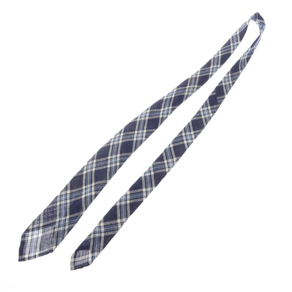 【中古】フィオリオ FIORIO リネン チェック柄ネクタイ ネイビーxホワイト【 状態ランクB 】【 メンズ 】