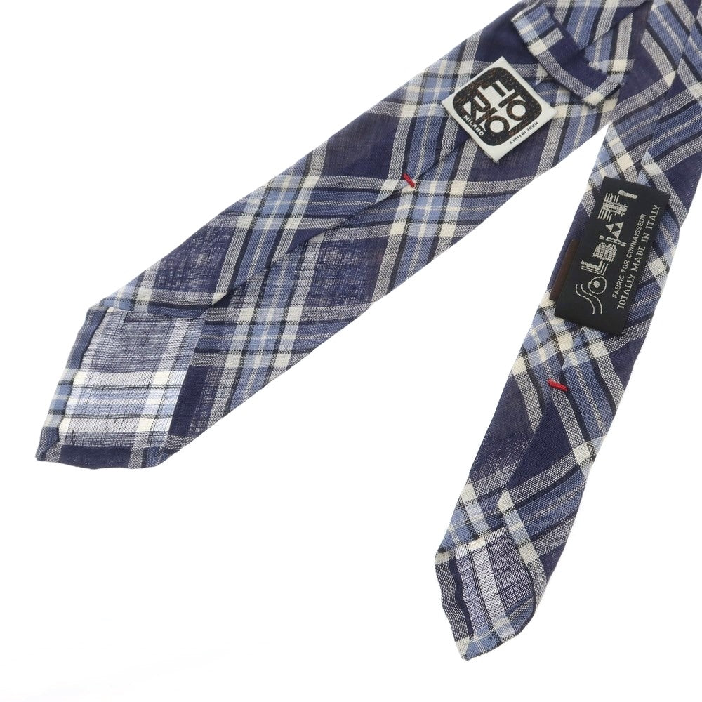 【中古】フィオリオ FIORIO リネン チェック柄ネクタイ ネイビーxホワイト【 状態ランクB 】【 メンズ 】