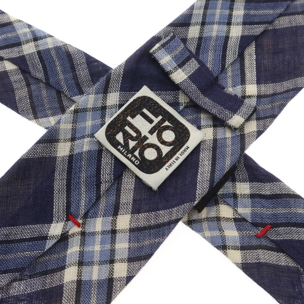 【中古】フィオリオ FIORIO リネン チェック柄ネクタイ ネイビーxホワイト【 状態ランクB 】【 メンズ 】