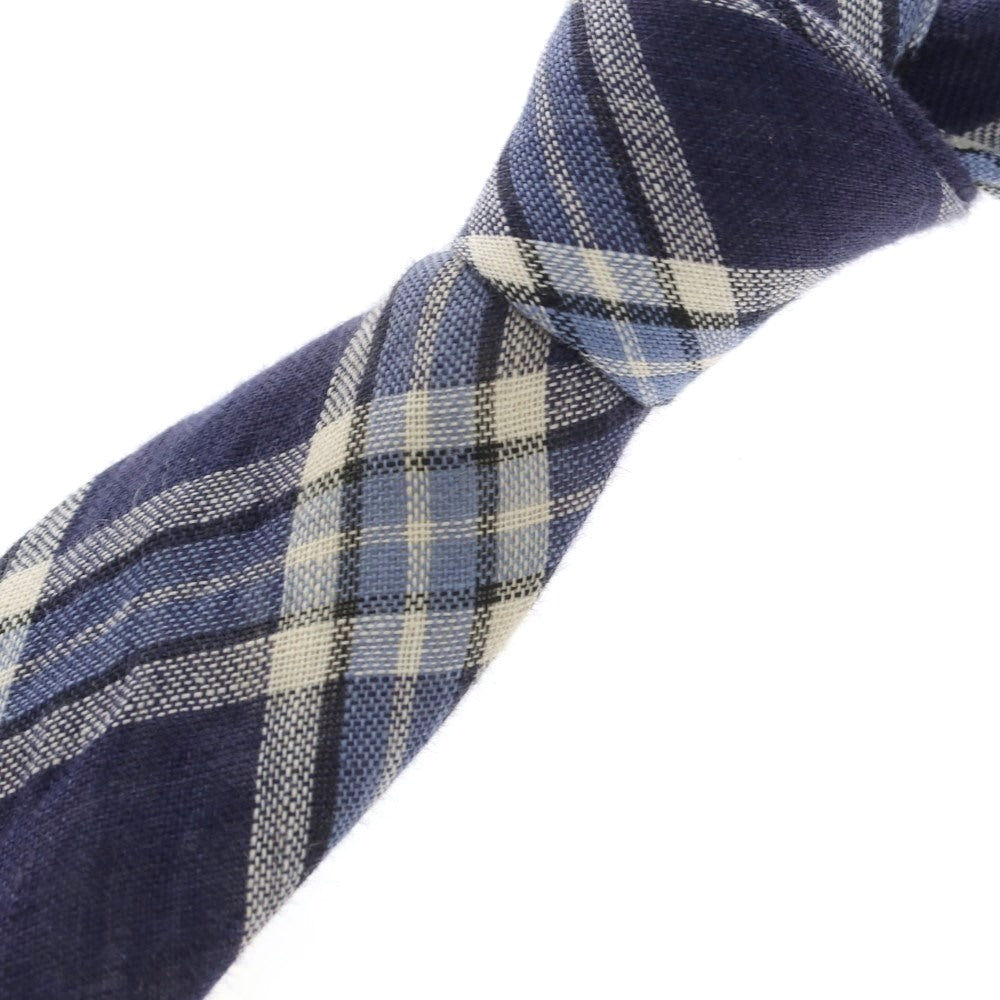 【中古】フィオリオ FIORIO リネン チェック柄ネクタイ ネイビーxホワイト【 状態ランクB 】【 メンズ 】