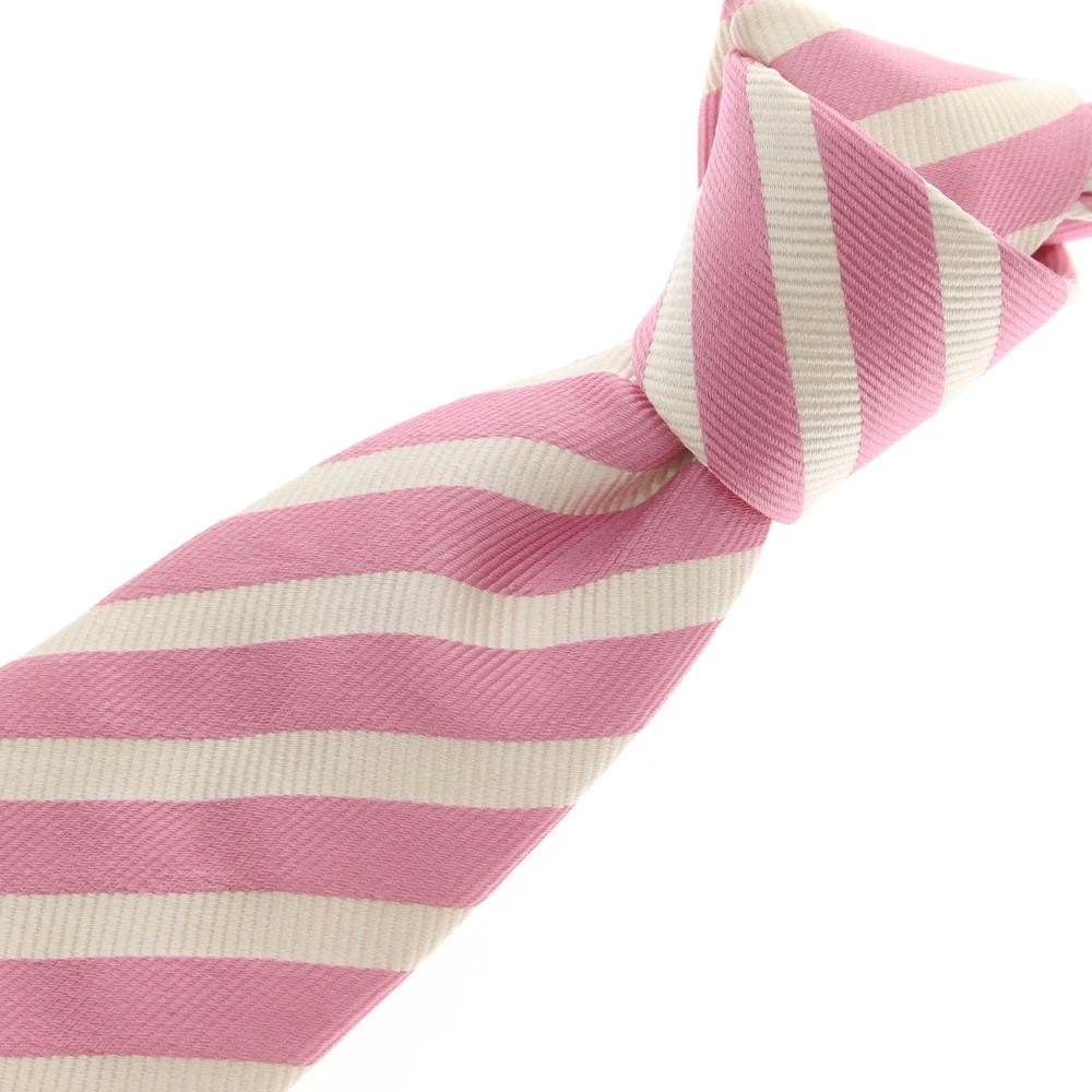 【中古】フランコバッシ FRANCO BASSI シルク ストライプ柄ネクタイ ピンクxホワイト【 状態ランクB 】【 メンズ 】