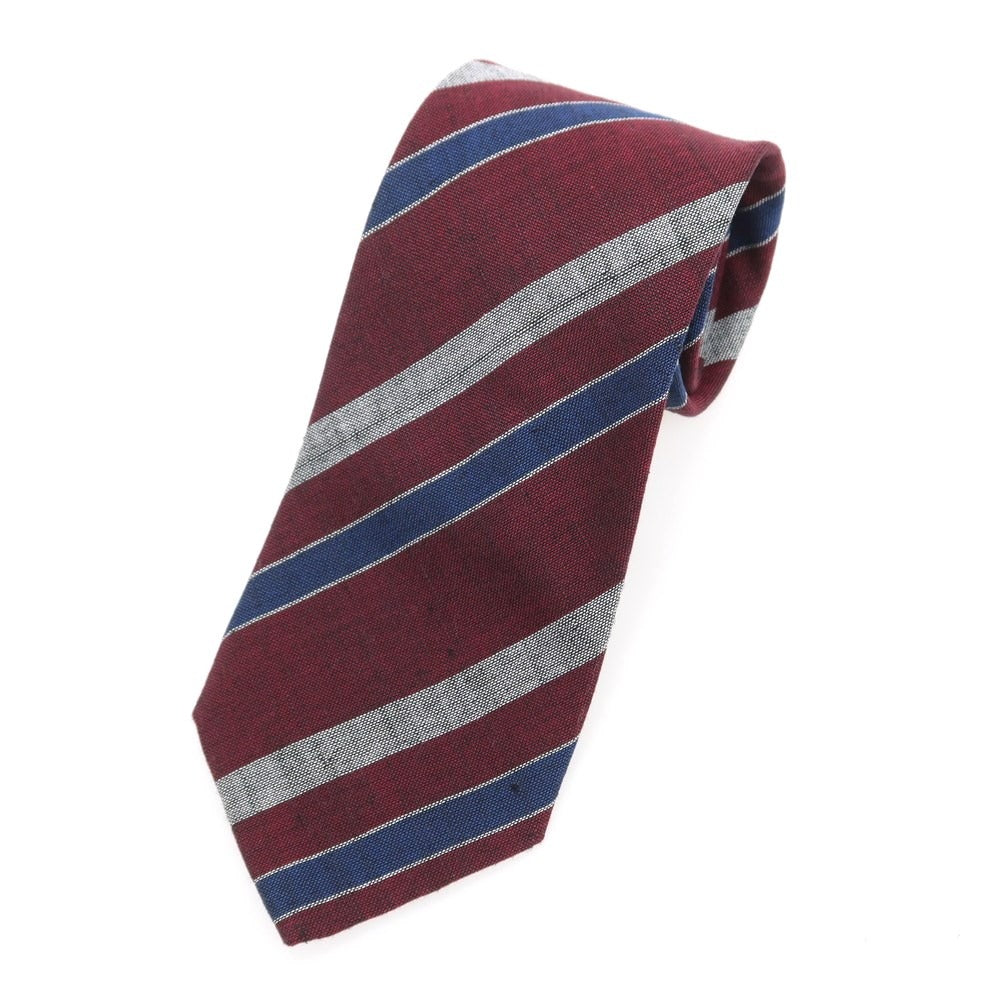 【中古】ステファノ ビジ stefano bigi リネンコットン ストライプ柄ネクタイ ボルドーxブルー【 状態ランクA 】【 メンズ 】