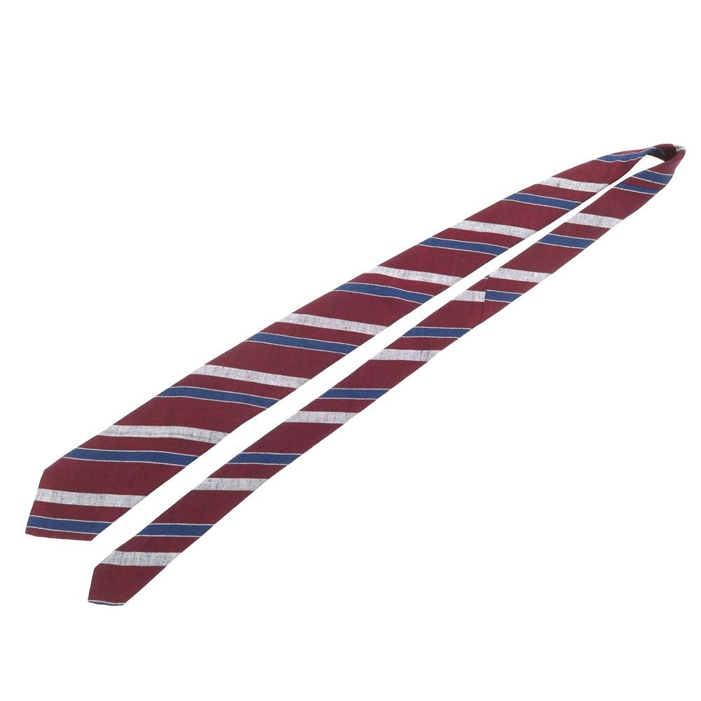 【中古】ステファノ ビジ stefano bigi リネンコットン ストライプ柄ネクタイ ボルドーxブルー【 状態ランクA 】【 メンズ 】