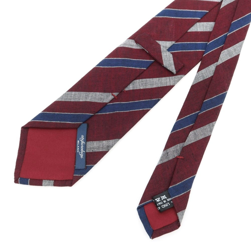 【中古】ステファノ ビジ stefano bigi リネンコットン ストライプ柄ネクタイ ボルドーxブルー【 状態ランクA 】【 メンズ 】